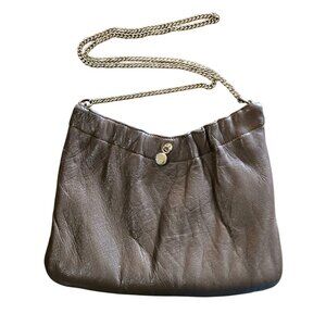 Vtg Ande' Clutch Shoulder Strap Li Brown Taupe 80s/90s Leather Hinged Closure